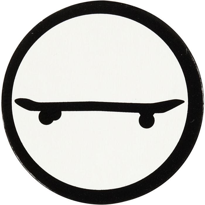 Kartonmærkat, skateboard, diam. 25 mm, hvid/sort, 20 stk./ 1 pk.