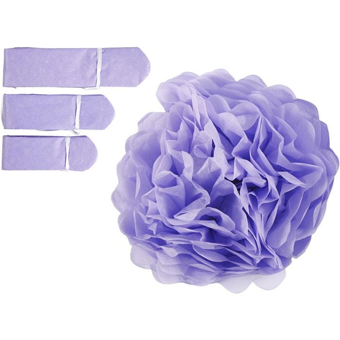 Papirpomponer, diam. 20+24+30 cm, 16 g, lilla, 3 stk./ 1 pk.