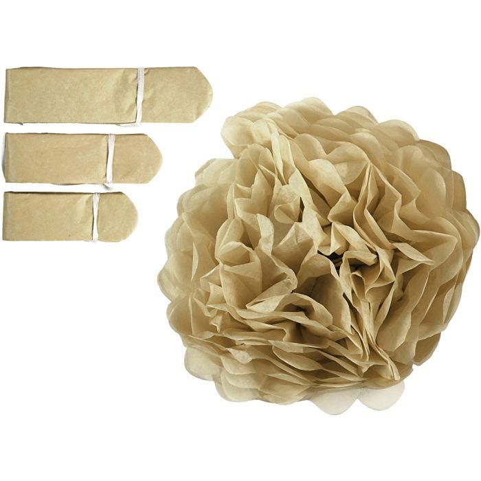 Papirpomponer, diam. 20+24+30 cm, 16 g, guld, 3 stk./ 1 pk.