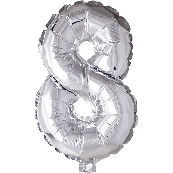 Folieballon, 8, 41 cm, sølv, 1 stk.