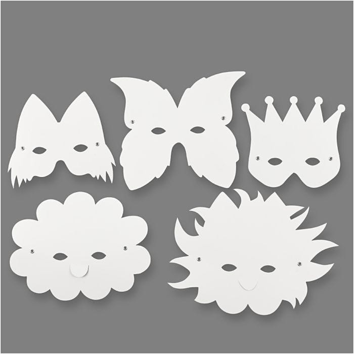 Masker inkl. elastik, H: 15-20 cm, 230 g, hvid, 5 stk./ 1 pk.