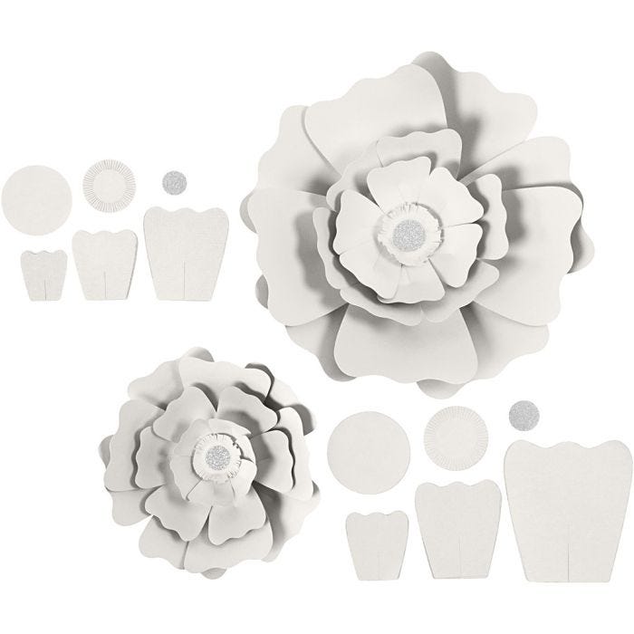 Papirblomster, diam. 15+25 cm, 230 g, hvid, 2 stk./ 1 pk.