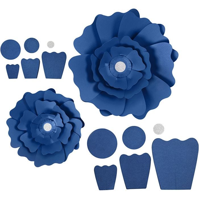 Papirblomster, diam. 15+25 cm, 230 g, blå, 2 stk./ 1 pk.