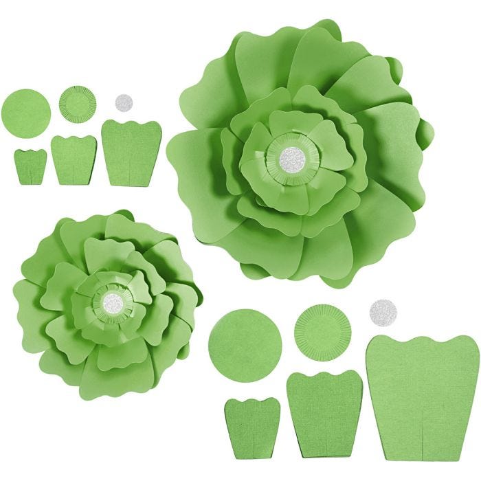 Papirblomster, diam. 15+25 cm, 230 g, grøn, 2 stk./ 1 pk.