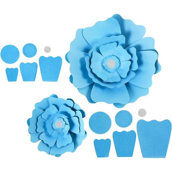 Papirblomster, diam. 15+25 cm, 230 g, lyseblå, 2 stk./ 1 pk.