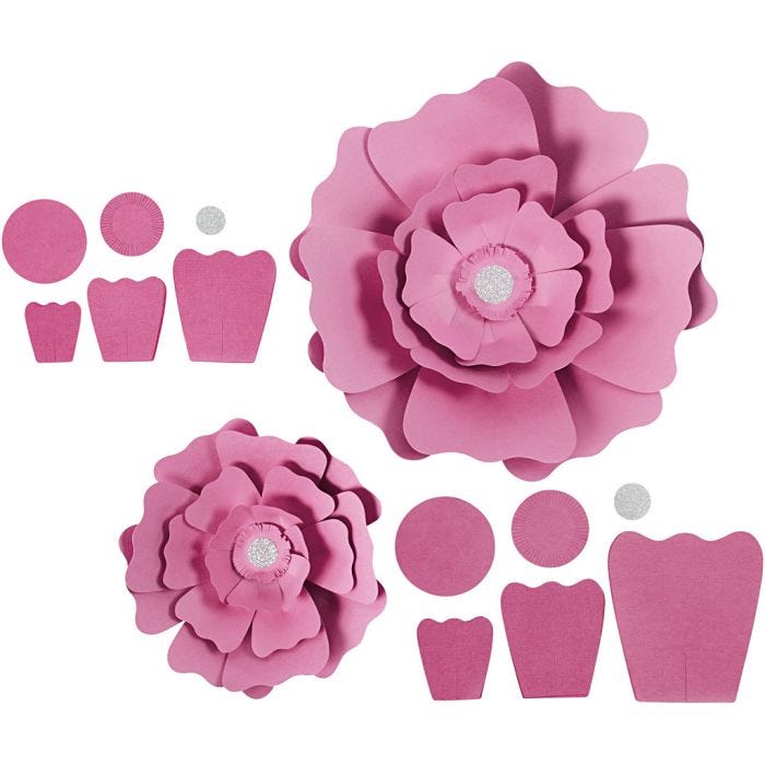 Papirblomster, diam. 15+25 cm, 230 g, lyserød, 2 stk./ 1 pk.