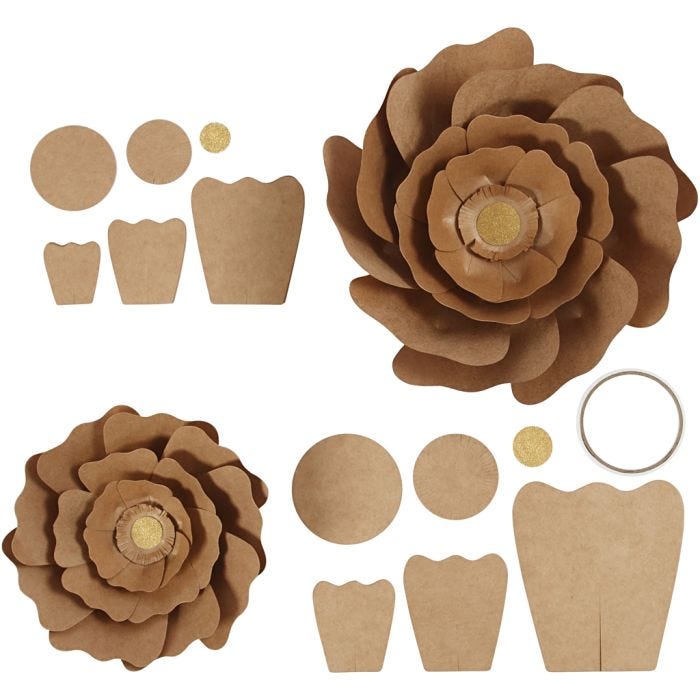 Papirblomster, diam. 15+25 cm, natur, 2 stk./ 1 pk.