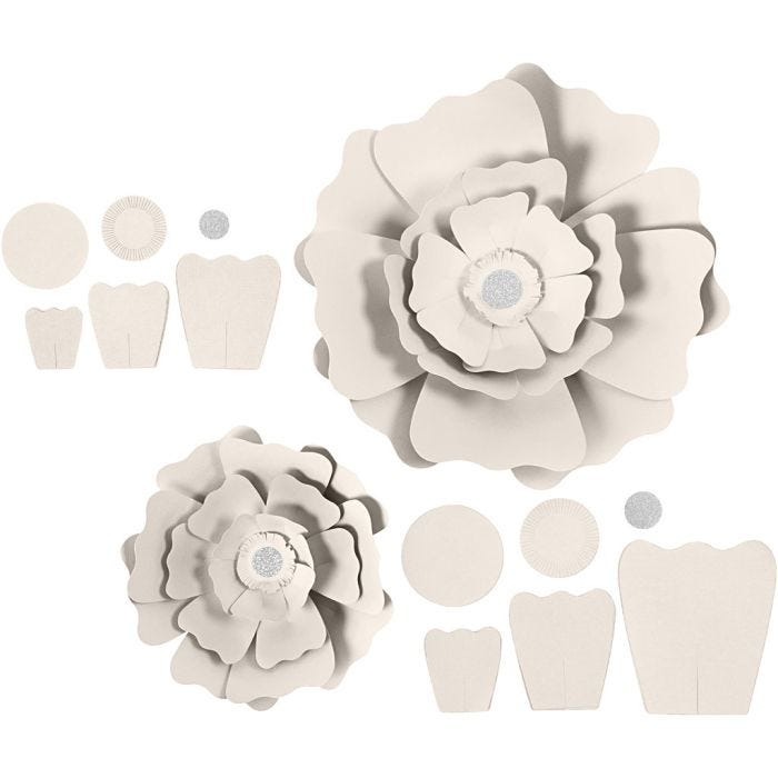 Papirblomster, diam. 15+25 cm, 230 g, råhvid, 2 stk./ 1 pk.