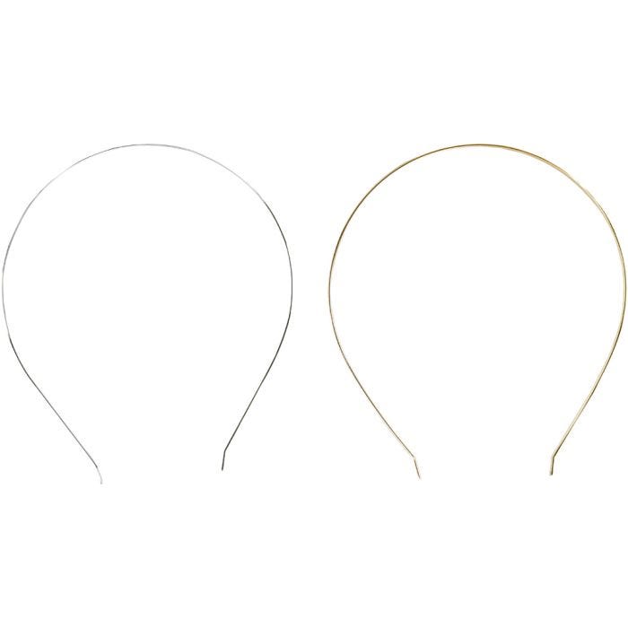 Hårbøjle, L: 14 cm, B: 5 mm, forgyldt, forsølvet, 2 stk./ 1 pk.