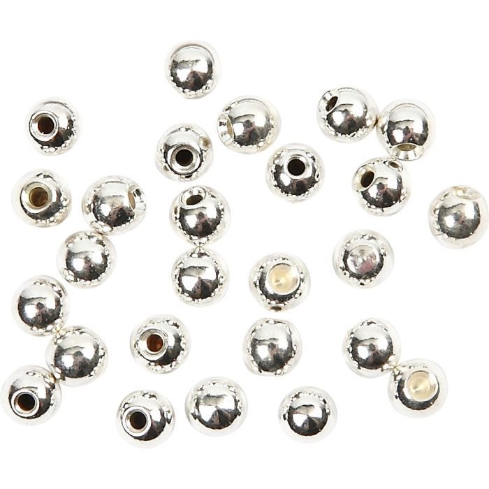 Endeperler, diam. 3 mm, hulstr. 1 mm, forsølvet, 20 stk./ 1 pk.