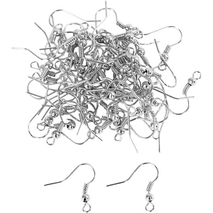 Ørekroge, L: 18 mm, forsølvet, 100 stk./ 1 pk.