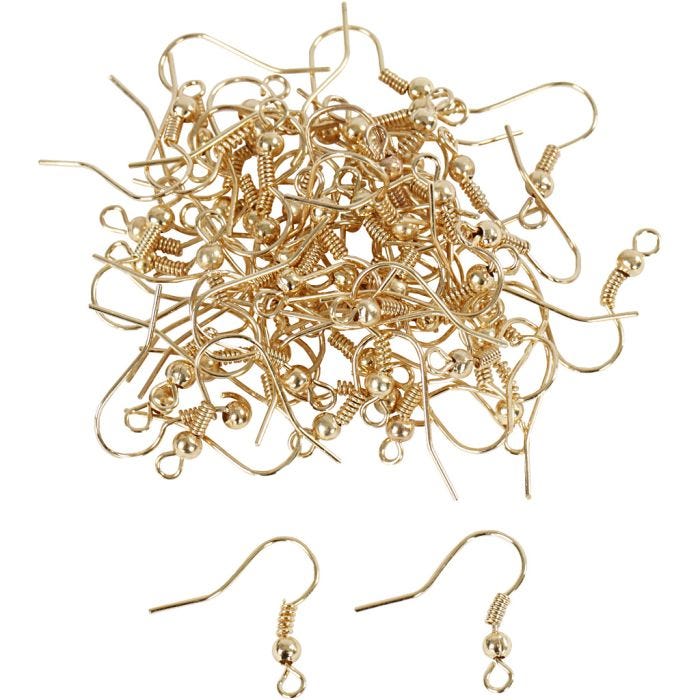 Ørekroge, L: 18 mm, forgyldt, 100 stk./ 1 pk.