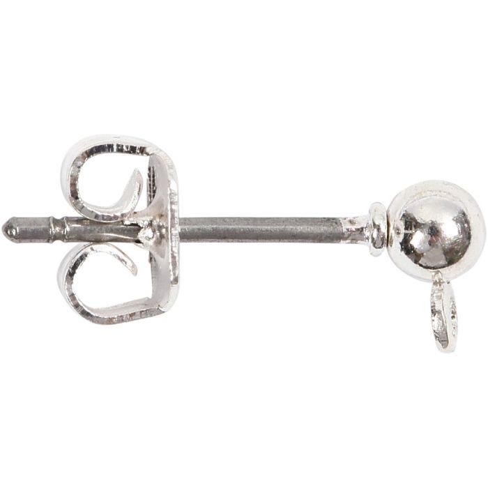 Ørestikker, L: 13 mm, diam. 3,8 mm, hulstr. 0,8 mm, forsølvet, 10 stk./ 1 pk.