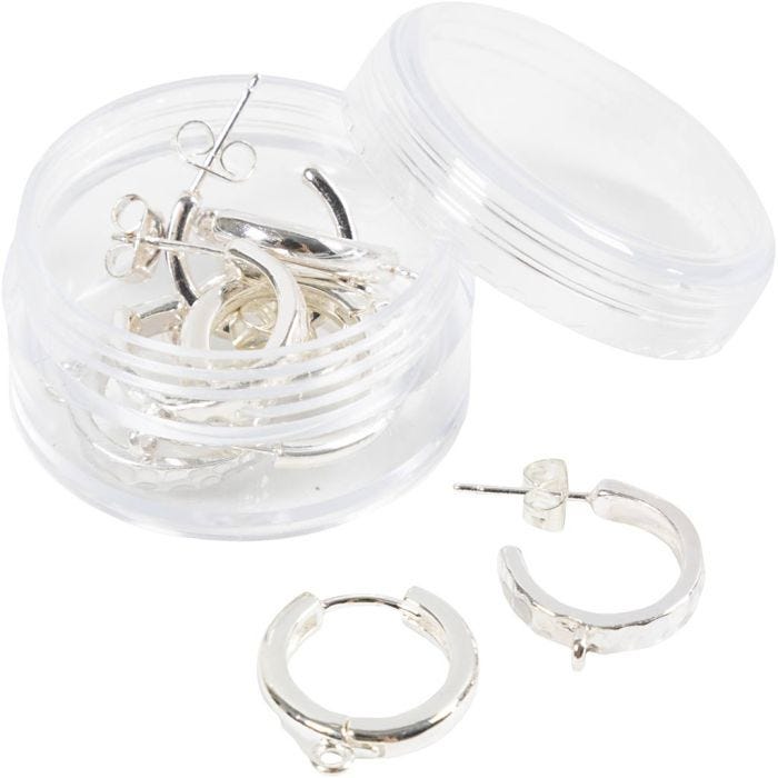 Creoler med øje, diam. 15 mm, tykkelse 3 mm, forsølvet, 2x2 par/ 1 pk.