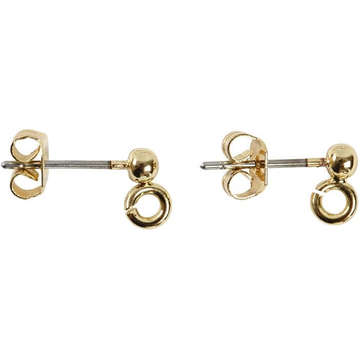 Ørestikker, L: 13 mm, diam. 3,8 mm, hulstr. 0,8 mm, forgyldt, 10 stk./ 1 pk.