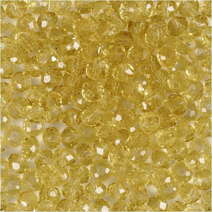 Facetperler, diam. 4 mm, hulstr. 1 mm, gul, 45 stk./ 1 pk.