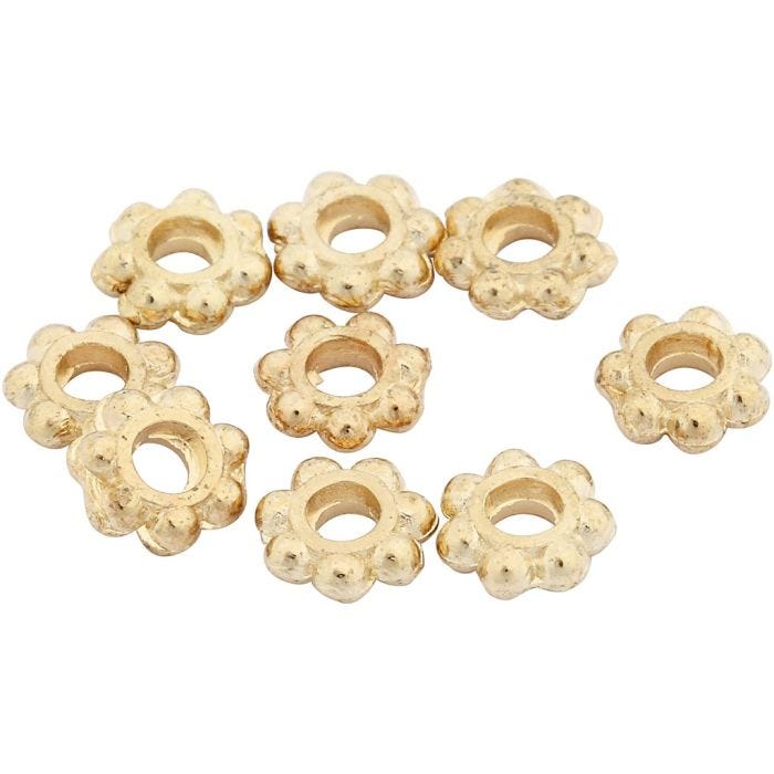 Ledperle, diam. 6 mm, hulstr. 2 mm, forgyldt, 100 stk./ 1 pk.
