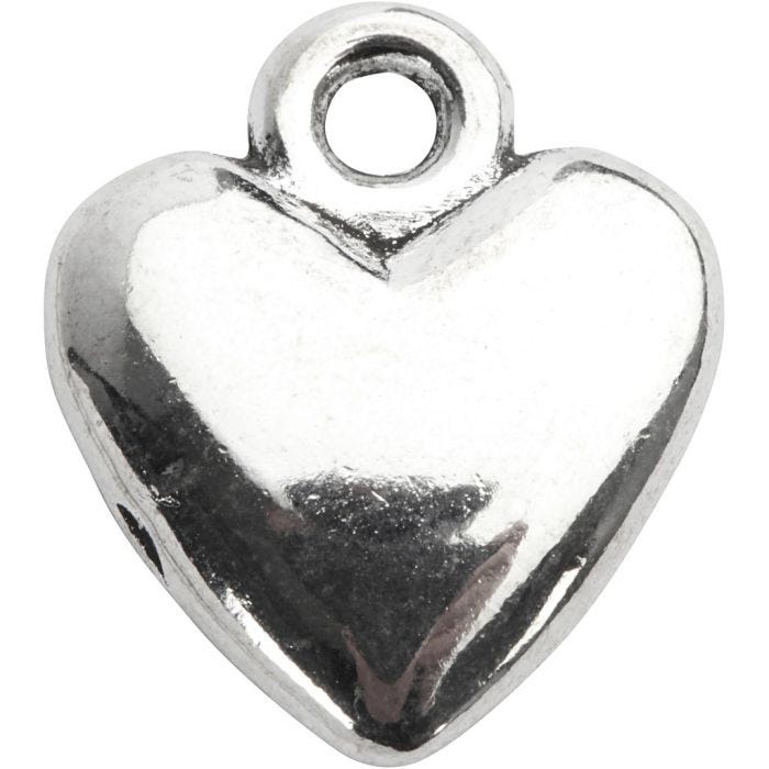 Hjertevedhæng, str. 13x15 mm, forsølvet, 10 stk./ 1 pk.