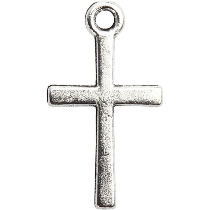 Kors vedhæng, str. 10x18 mm, forsølvet, 20 stk./ 1 pk.