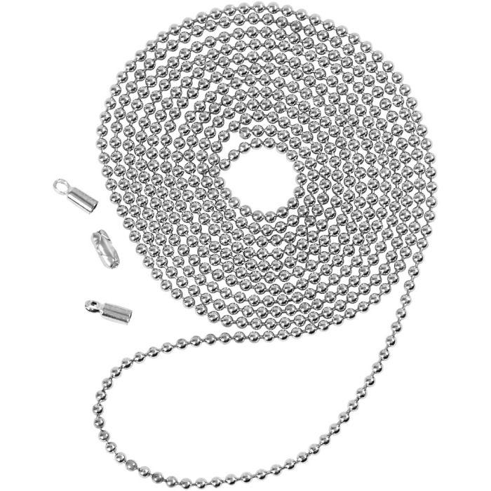 Kuglekæde, diam. 1,5 mm, forsølvet, 1 m/ 1 pk.