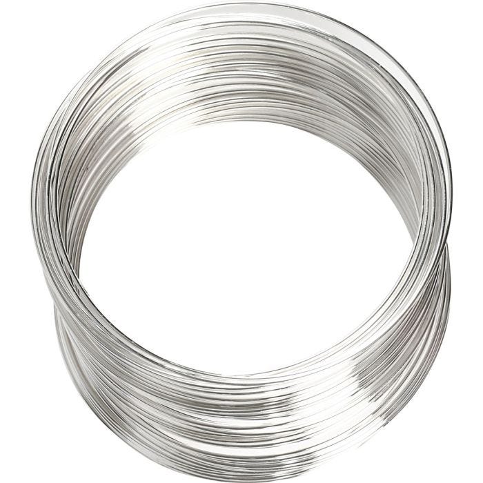 Memory wire, diam. 6 cm, tykkelse 0,8 mm, forsølvet, 1 stk.