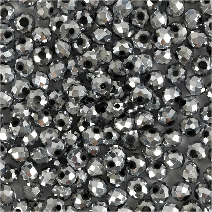 Facetperler, str. 3x4 mm, hulstr. 0,8 mm, metallic grå, 100 stk./ 1 pk.