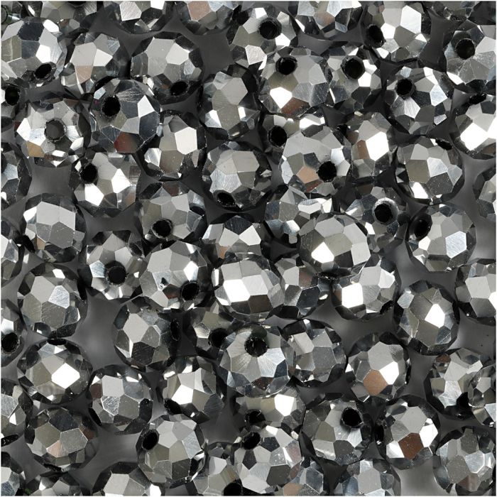 Facetperler, str. 5x6 mm, hulstr. 1 mm, metallic grå, 100 stk./ 1 pk.