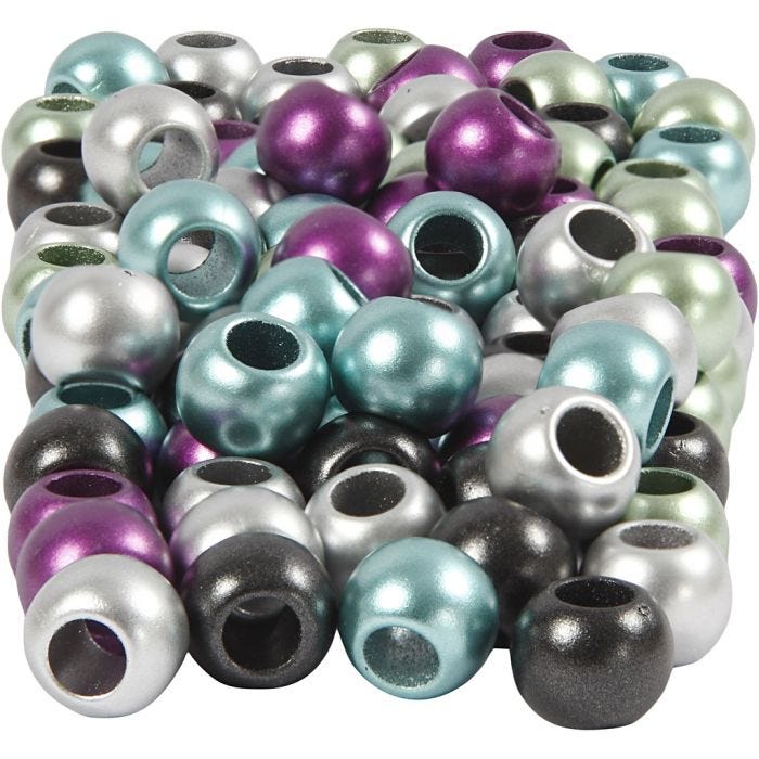 Kongoperler, diam. 10 mm, hulstr. 4 mm, metallicfarver, 60 g, 125 ml/ 1 pk.