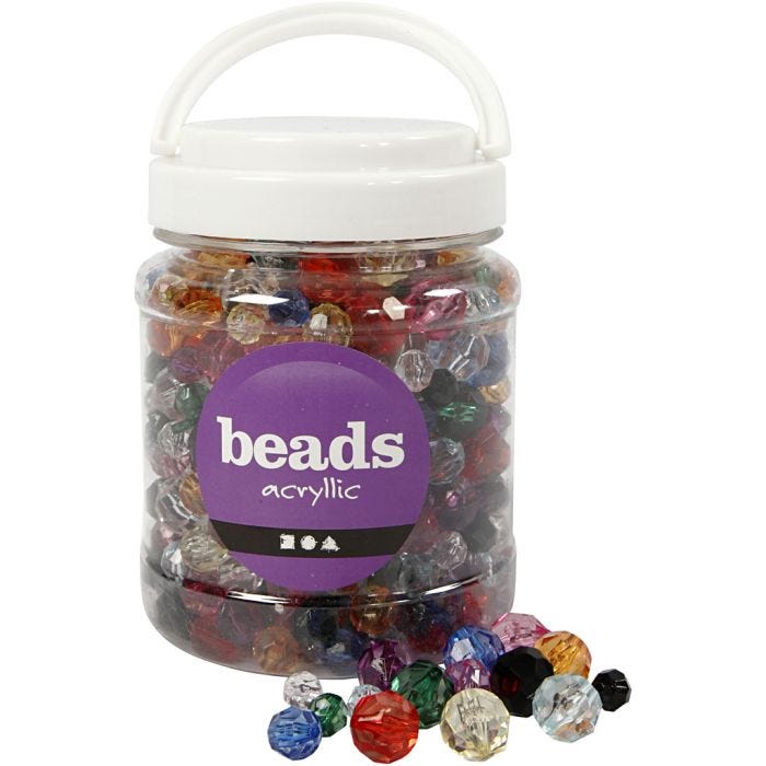 Facetperler, str. 10-12-16 mm, hulstr. 1-2,5 mm, ass. farver, 500 g, 700 ml/ 1 ds.