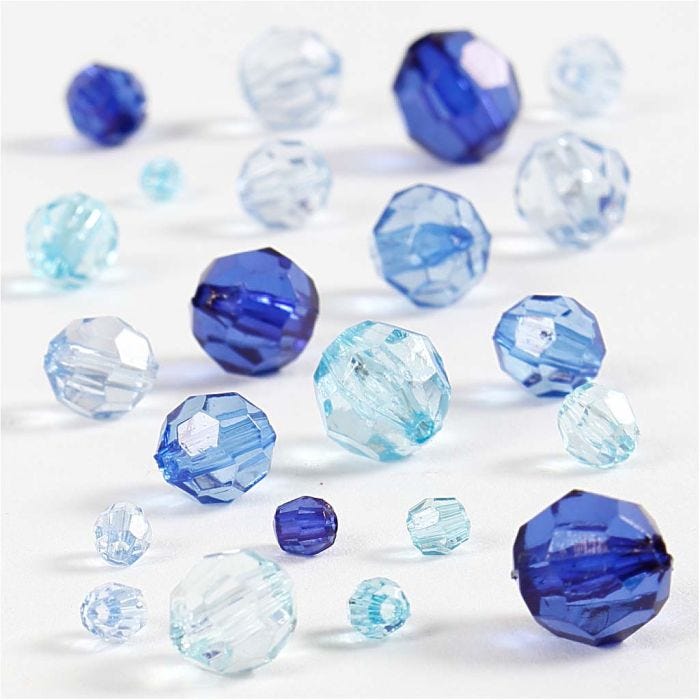 Facetperler, str. 4-12 mm, hulstr. 1-2,5 mm, blå harmoni, 45g/ 1 pk.