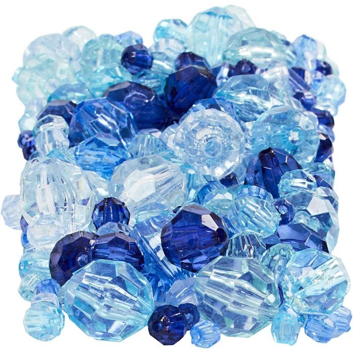 Facetperler, str. 4-12 mm, hulstr. 1-2,5 mm, blå harmoni, 250 g/ 1 pk.