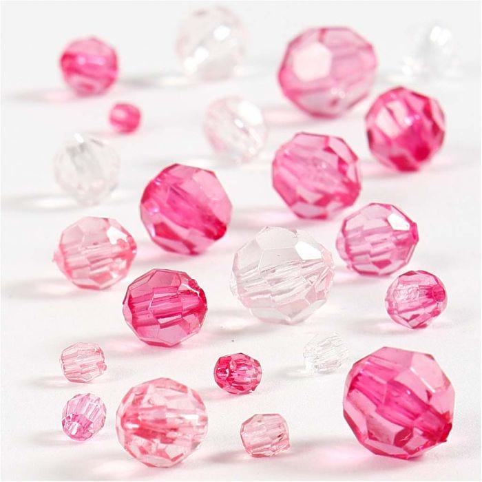 Facetperler, str. 4-12 mm, hulstr. 1-2,5 mm, pink, 45 g/ 1 pk.