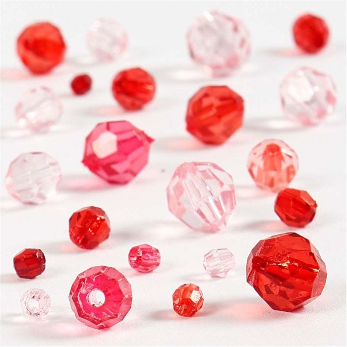Facetperler, str. 4-12 mm, hulstr. 1-2,5 mm, rød harmoni, 45 g/ 1 pk.