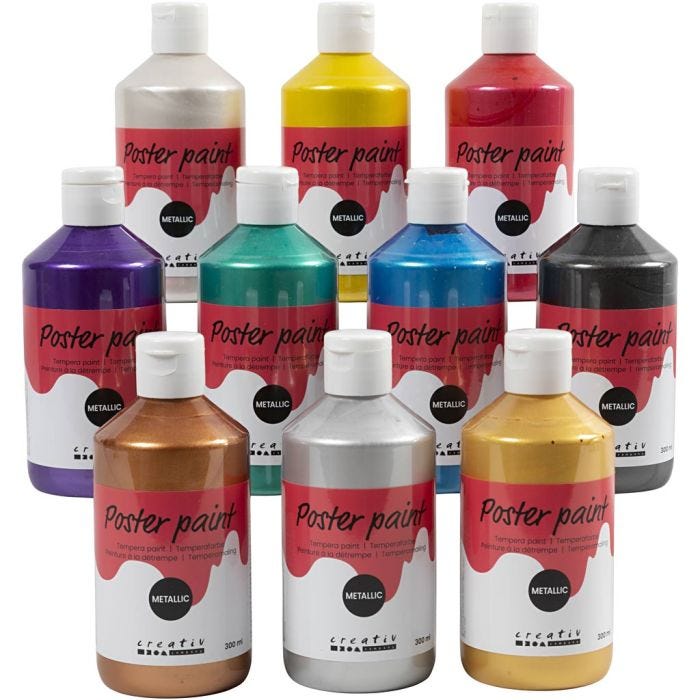 Temperamaling Metallic, ass. farver, 10x300 ml/ 1 pk.