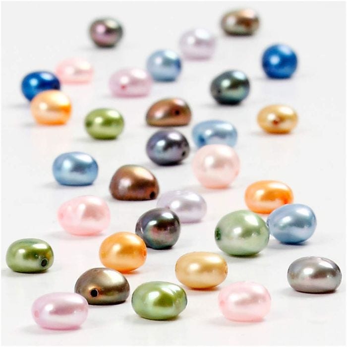 Ferskvandsperler, str. 5-6 mm, hulstr. 0,5 mm, 40 cm/ 1 pk.