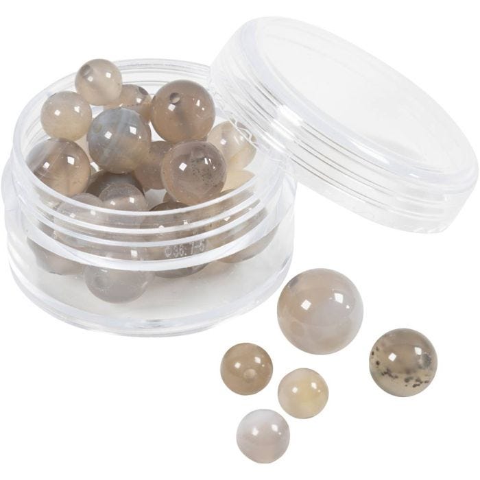 Agat stenperler, str. 1x10, 12x8, 15x6 mm, hulstr. 0,9-1 mm, transparent grå, 28 stk./ 1 pk.