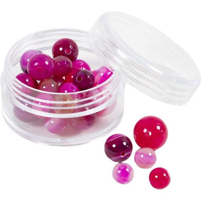 Agat stenperler, str. 1x10, 12x8, 15x6 mm, hulstr. 0,9-1 mm, pink, 28 stk./ 1 pk.