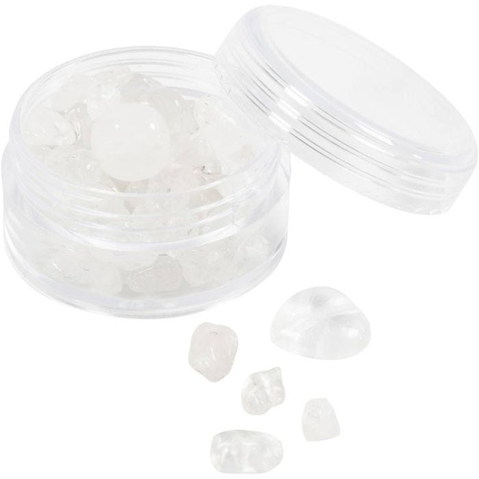 Krystalperler, Bjergkrystal, diam. 7-12 mm, hulstr. 1 mm, transparente farver, 63 stk./ 1 pk.