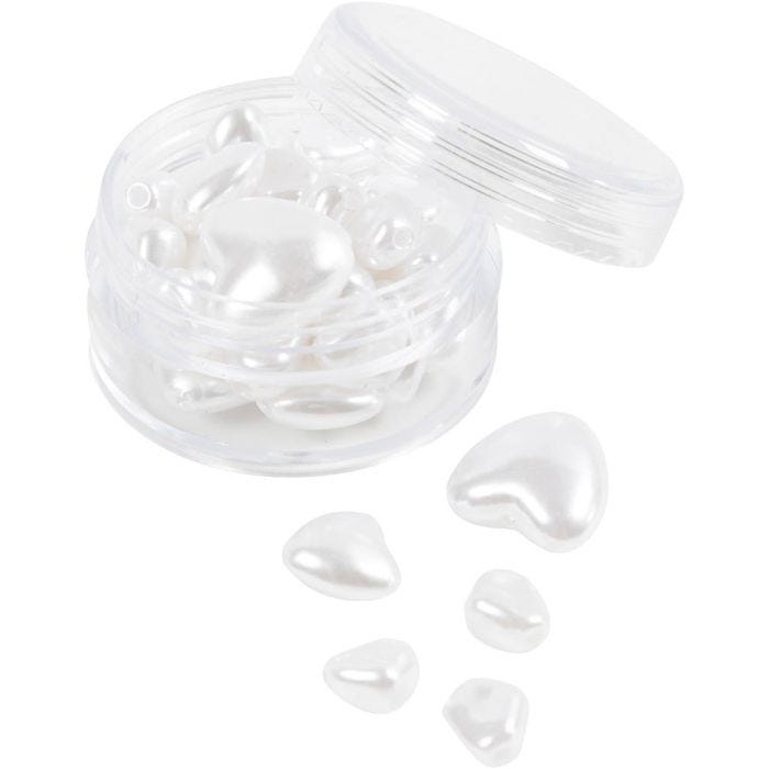 Voksperler, Hjerter, diam. 7-13 mm, hulstr. 1,3-1,5 mm, perlemor, 32 stk./ 1 pk.