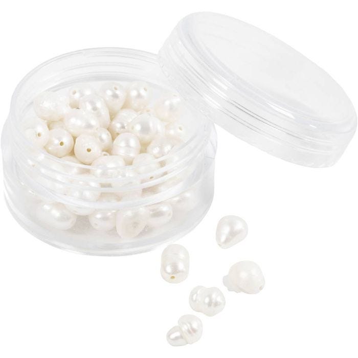Ferskvandsperler, Gennemboret på tværs, diam. 4-6 mm, hulstr. 1 mm, perlemor, 55 stk./ 1 pk.