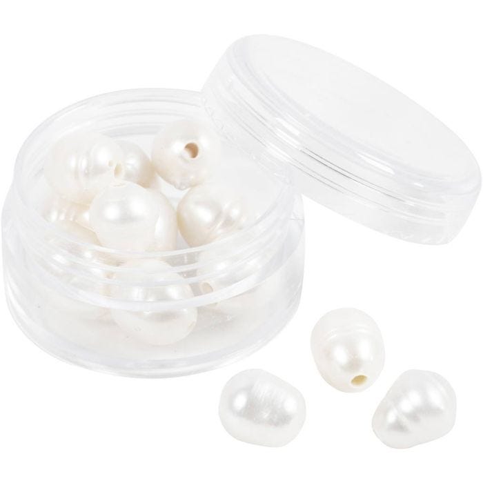 Ferskvandsperler, Gennemboret på langs, diam. 9-11 mm, hulstr. 2 mm, perlemor, 13 stk./ 1 pk.