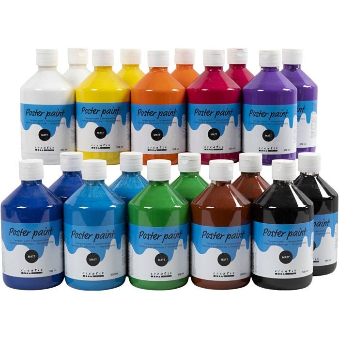 Temperamaling Mat, ass. farver, 20x500 ml/ 1 pk.