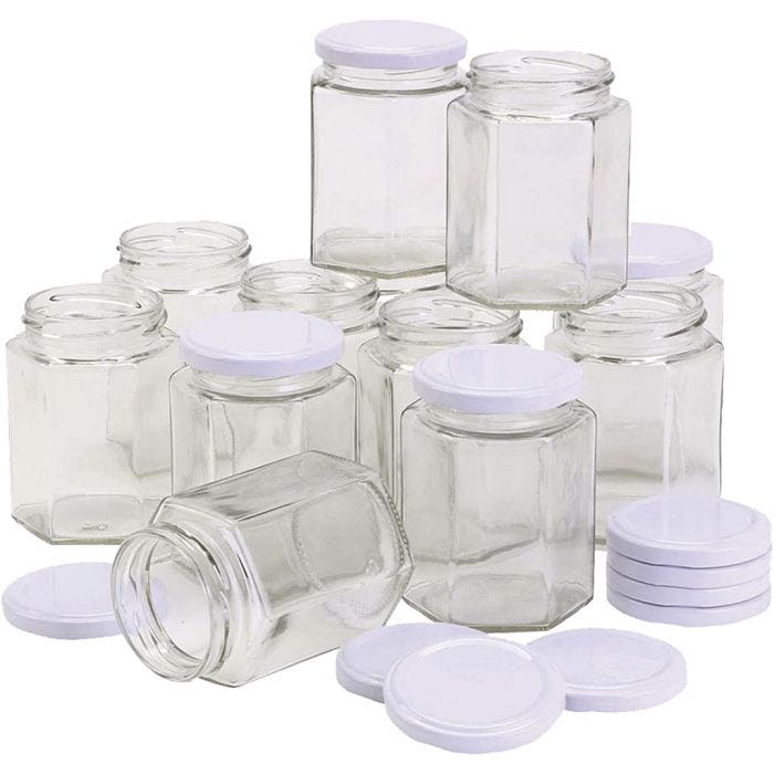 Sekskantede glas, H: 8 cm, diam. 7 cm, 180 ml, 12 stk./ 1 pk.