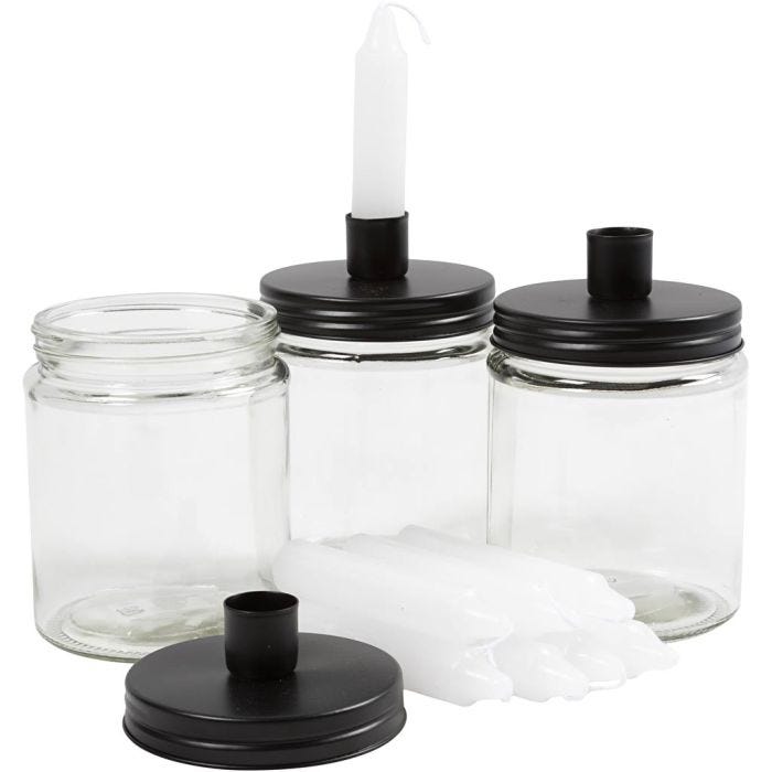 Glas med lysholder og lys, 9.5 cm, 15 cm, 6sæt/ 1 pk.