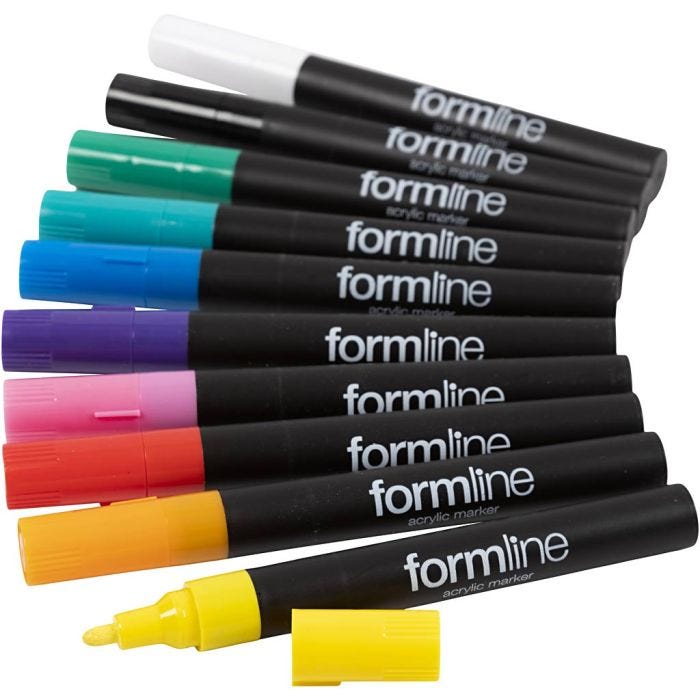 formline Akrylmarker, streg 2.5 mm, ass. farver, 10 stk./ 1 pk.