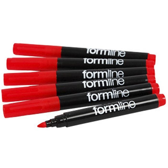 formline Tekstilmarker, streg 2-3 mm, rød, 6 stk./ 1 pk.