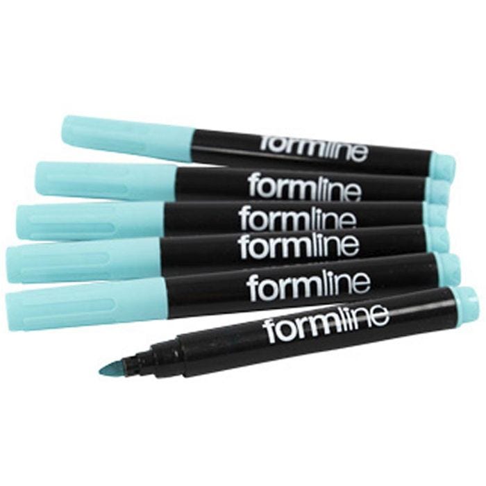 formline Tekstilmarker, streg 2-3 mm, turkis, 6 stk./ 1 pk.