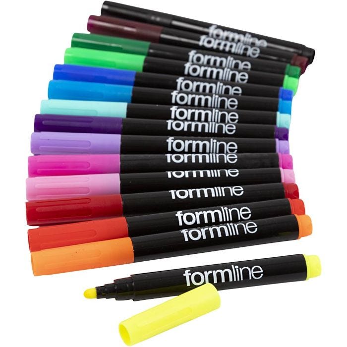 formline Tekstilmarker, streg 4-5 mm, ass. farver, 15 stk./ 1 pk.