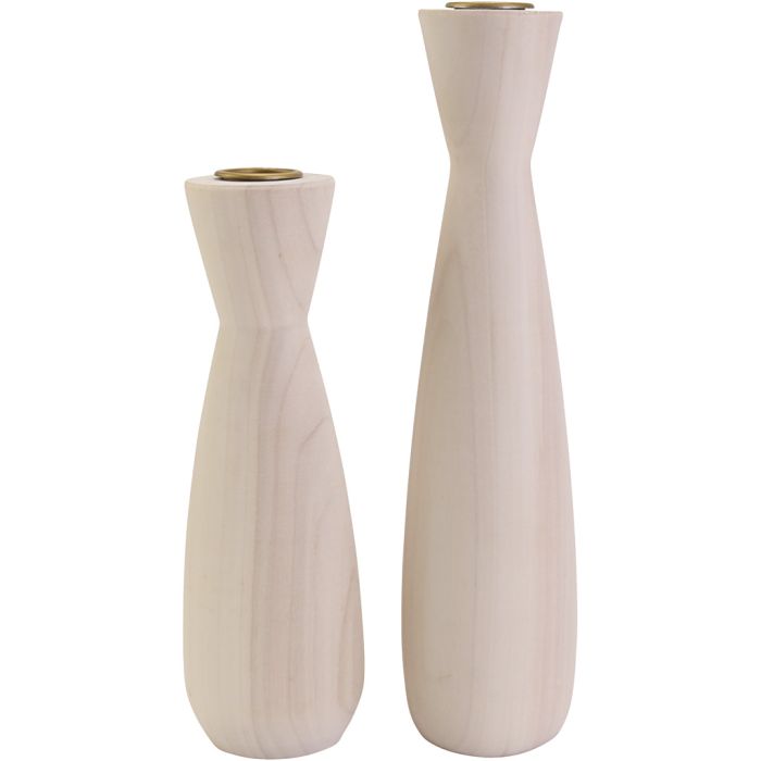 Lysestager i træ, H: 17+22 cm, diam. 5,5+6 cm, 12 stk./ 1 pk.