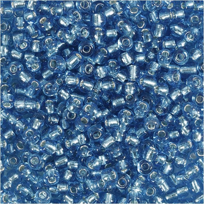 Rocaiperler, diam. 3 mm, str. 8/0, hulstr. 0,6-1,0 mm, turkis klar, 25 g/ 1 pk.